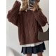 thumbnail image 3 of Suéter PRETTYGARDEN Oversized de Punto Trenzado Cuello Redondo Café Talla L, 3 of 6