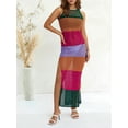 thumbnail image 3 of hirigin Women Hollow Out Knitted Dress, Multi-color Patchwork Sleeveless Slim Fit Long Skirt for Beach Wear/ Vacation, 3 of 9