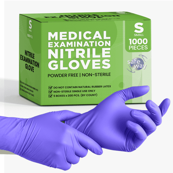 SAFEWAY USA Nitrile Gloves Disposable — Textured Fingertips, Non-Latex, Powder-Free and Multi-Purpose and Ambidextrous Design for House Cleaning, Food Prep, Esthetician and More —(1000 pcs, Small)