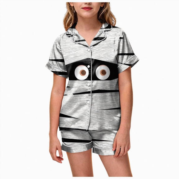 UAYOTSE Little Girls Satin Button‑Front Loungewear Set, Collared Short Sleeve Top and Shorts, Versatile Night Outfit for Indoor Activities Size 10-11 Years