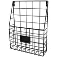 thumbnail image 2 of Metal Wire Wall Mounted Magazine Holder, 10.2 x 2.9 x 14.2 in Iron File Organizer with Tag Slot, Decorative Hanging Storage Rack for Newspapers Documents Home and Office Use, Black, 2 of 9
