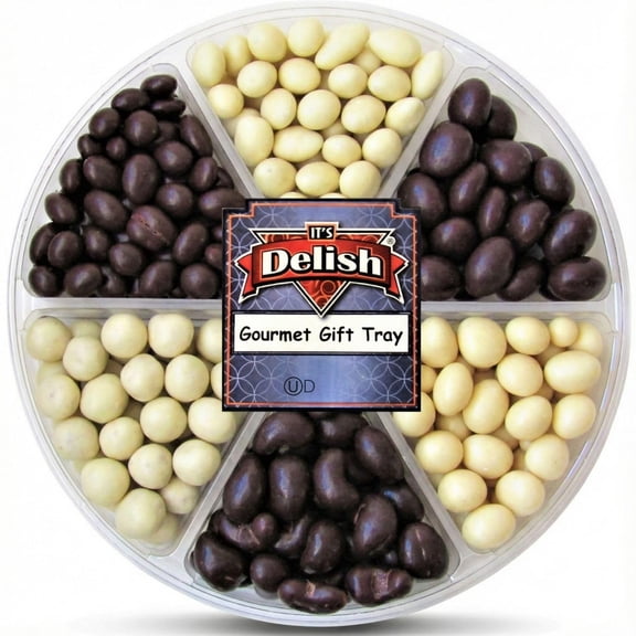 Gourmet Holiday White & Dark Chocolate Nuts and Fruit Large Gift Tray 6-Pt by It's Delish Christmas Gift Box New Year Events Fathers Mother Day Family Parties Valentines Anniversary - Kosher Dairy