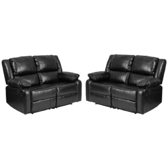 Home Square 17.5" 2 Piece Leather Reclining Loveseat Set in Black