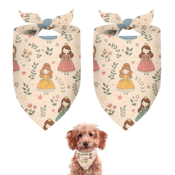 Dog Bandana 2 Pack,Beige Princess Leaf Pattern Bandanas for Dogs,Cat Bandana,Small/ Large Dog Bandana 2 Size,Dog Bandanas