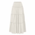 thumbnail image 2 of Vibrex Women's Skirt Women's Solid Color Cotton Linen Skirt with Pockets Women's High Waist Elastic 3-Layer Skirt Women's Ruffled Pleated Long Skirt For Dancing,Travel,Vacation_White_L, 2 of 6