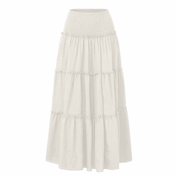 Guluxicc Womens Tiered Pleated Long Skirts Trendy Elastic Waist Flowy Casual Midi Skirt
