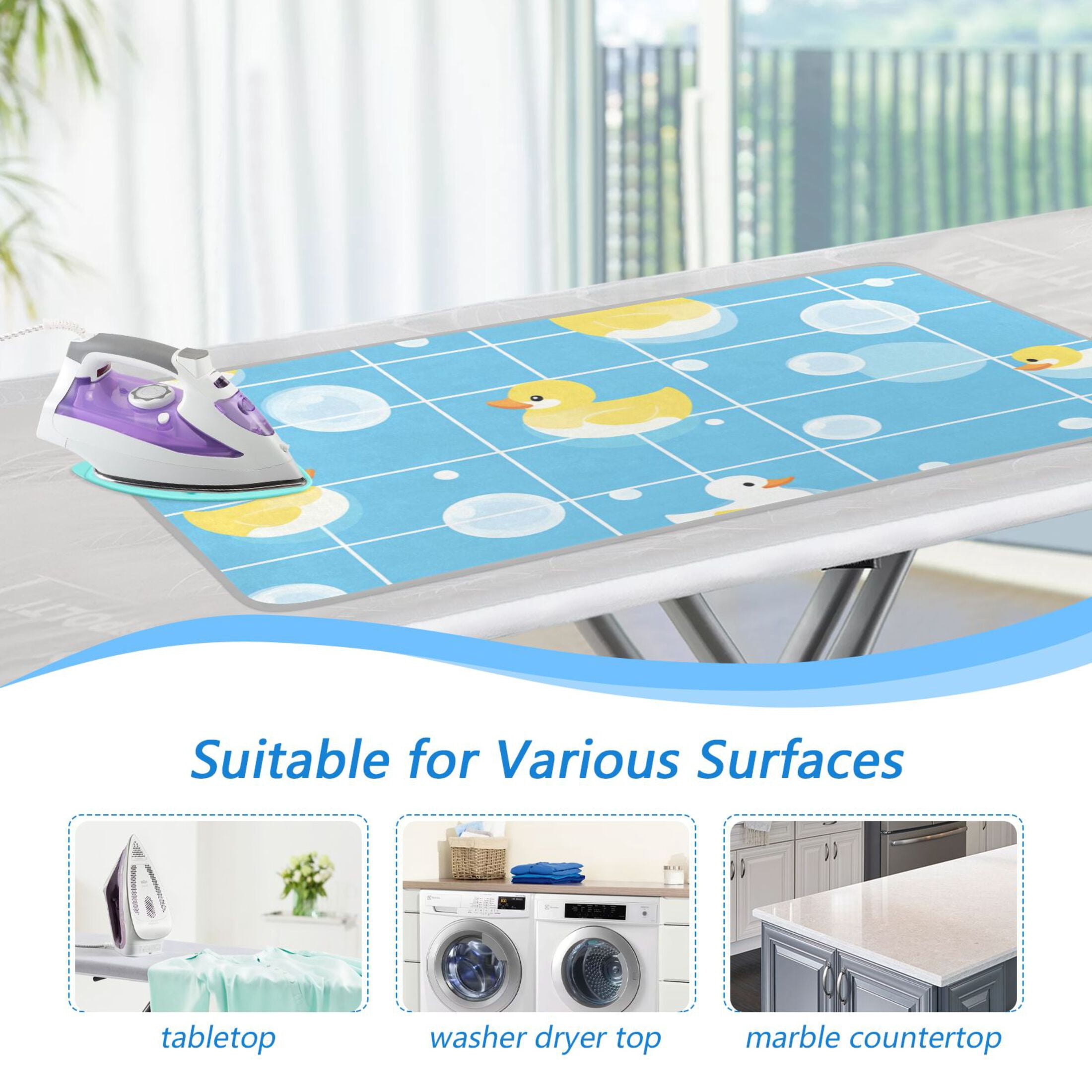 Blue Plaids Rubber Ducks Bubbles Ironing Mat Blanket Portable Travel Ironing Pad Heat Resistant Pad 47.2" x 27.6”