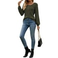 thumbnail image 5 of HUBERY Women Ribbed Button Crewneck Long Sleeve Solid Color Top, 5 of 7