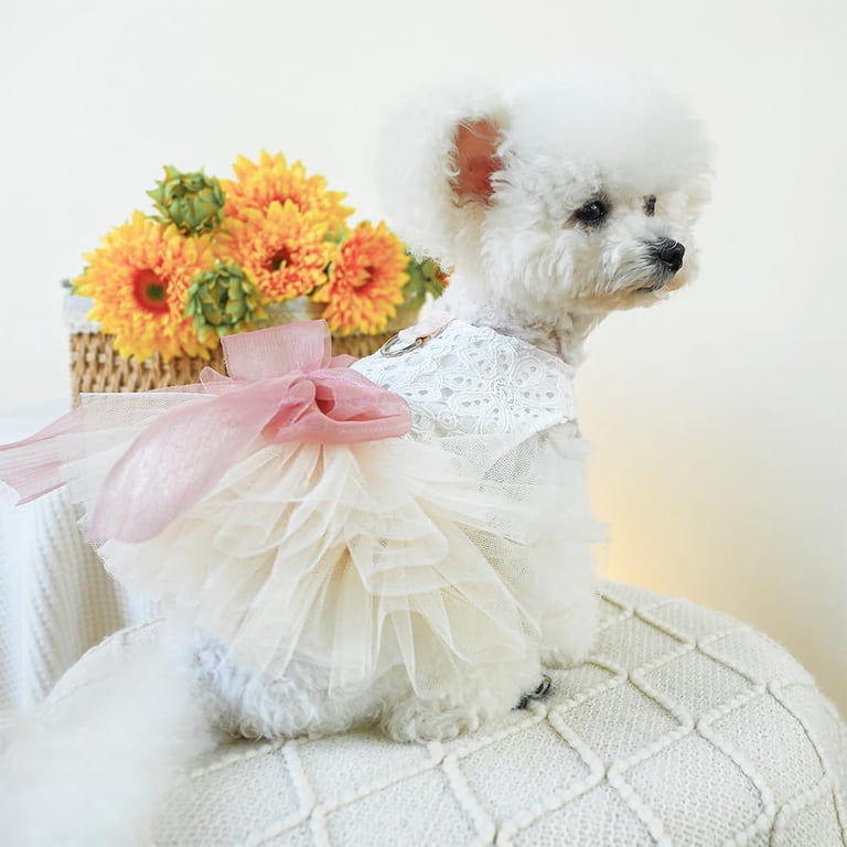 formal dog dresses Fancy with Leash Ring, Embroidered Dog Wedding Dress, Bow Puppy Clothes for Small pet Girl Multi-Layer Lace Tutu Cat Outfit for Kitten large