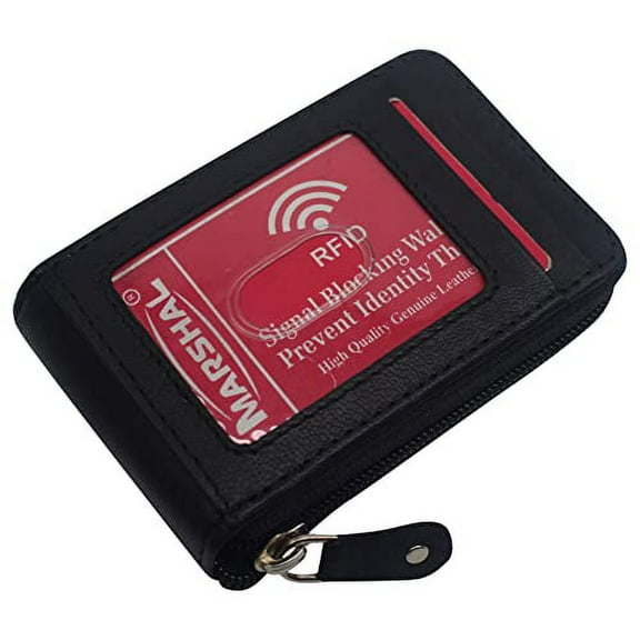 Genuine Leather Credit Card Wallet Accordion Zipper Rfid Credit Card Holder Small Coin Purse with ID Window