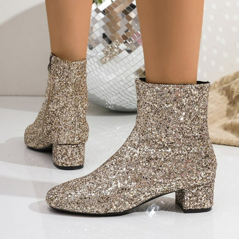 Xfvqtps Womens Glitter Ankle Boots Sparkle Party Booties Chunky Heel Side Zipper Fashion Boots for Women Night out Evening Dress Shoes Gold, Women's, Xfvqtps Womens Glitter Ankle Boots Sparkle Party Booties Chunky Heel Side Zipper Fashion Boots for Women Night out Evening Dress Shoes Gold, Women's,