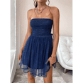 thumbnail image 4 of Women's Summer Cocktail Dress - Tube Ruched Ruffle Mini Dress Navy Blue S, 4 of 10