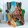 thumbnail image 4 of Venice Soft Flannel Fleece Blanket, Colorful Buildings and Water Canal with Boats Burano Island in the Venetian Lagoon, Cozy Plush for Indoor and Outdoor Use, 60" x 80", Multicolor, by Ambesonne, 4 of 5