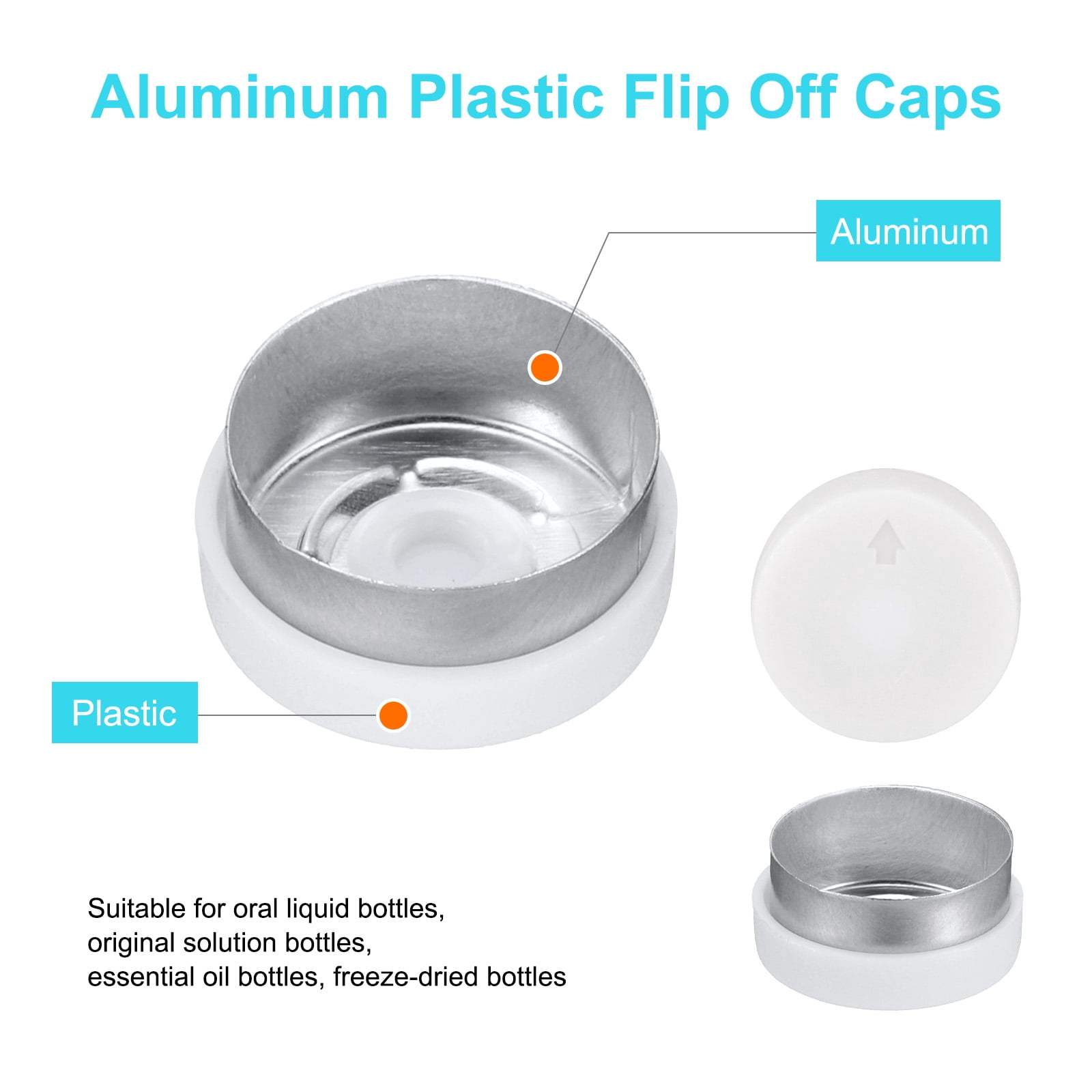 Unique Bargains Caps Burr-Free Top Seals Plastic Vial Cover Glass 13mm White/Silver