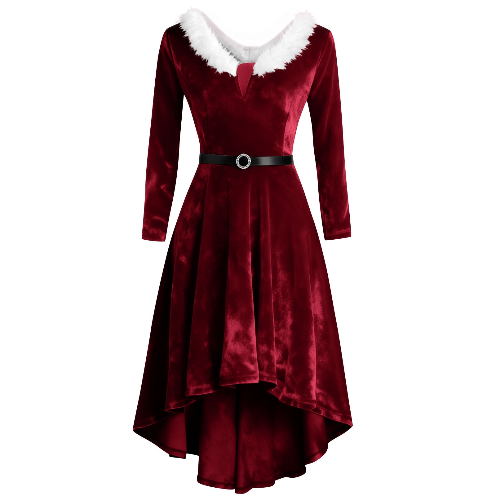 Christmas High Low Velvet Dress Women Plus Size Xmas Outfits Fuzzy V Neck  Swing Holiday Midi Dresses - Walmart.com
