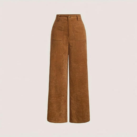 Byworldtasic Womens Trousers Women's Solid Color Casual Versatile Corduroy Retro Straight-Leg Long Pants