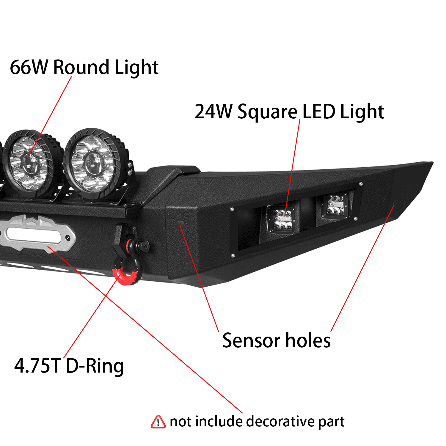 TIOYAR Steel Front and Rear Bumper for 2009-2010-2011-2012-2013-2014 Ford F150 (Not fit Raptor) With Winch Plate&Lights (Black Texture)