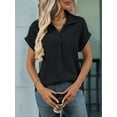 thumbnail image 6 of Blouse Women'S Short Sleeve Summer Tops Elegant Business Tunic Shirt Casual Blouses with Lapel Collar Black S, 6 of 9