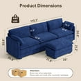 thumbnail image 3 of 110" Cloud Modular Sectional Sofa for Living Room, Jolifa L-Shaped Cloud Sofa with Corduroy Fabric, 3 Seat Couch with Movable Ottoman, Blue, 3 of 8