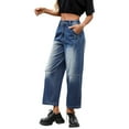thumbnail image 3 of Jeans for Women Mid Rise Wide Leg Baggy Boyfriend Ankle Denim Pants Blue M, 3 of 8