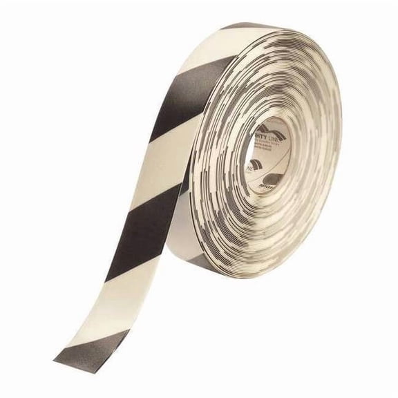 Mighty Line Floor Marking Tape, Rubber, Striped, Black, White, 2 in W. 2RWCHV
