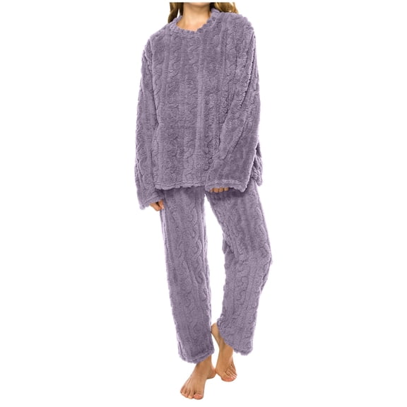 Lopecy-Sta Women's Sleepwear Soft Relaxed Fit Womens Fleece Fluffy Comfortable Cozy Pajama Set Pullover Lounge Home Warm Wear for Winter