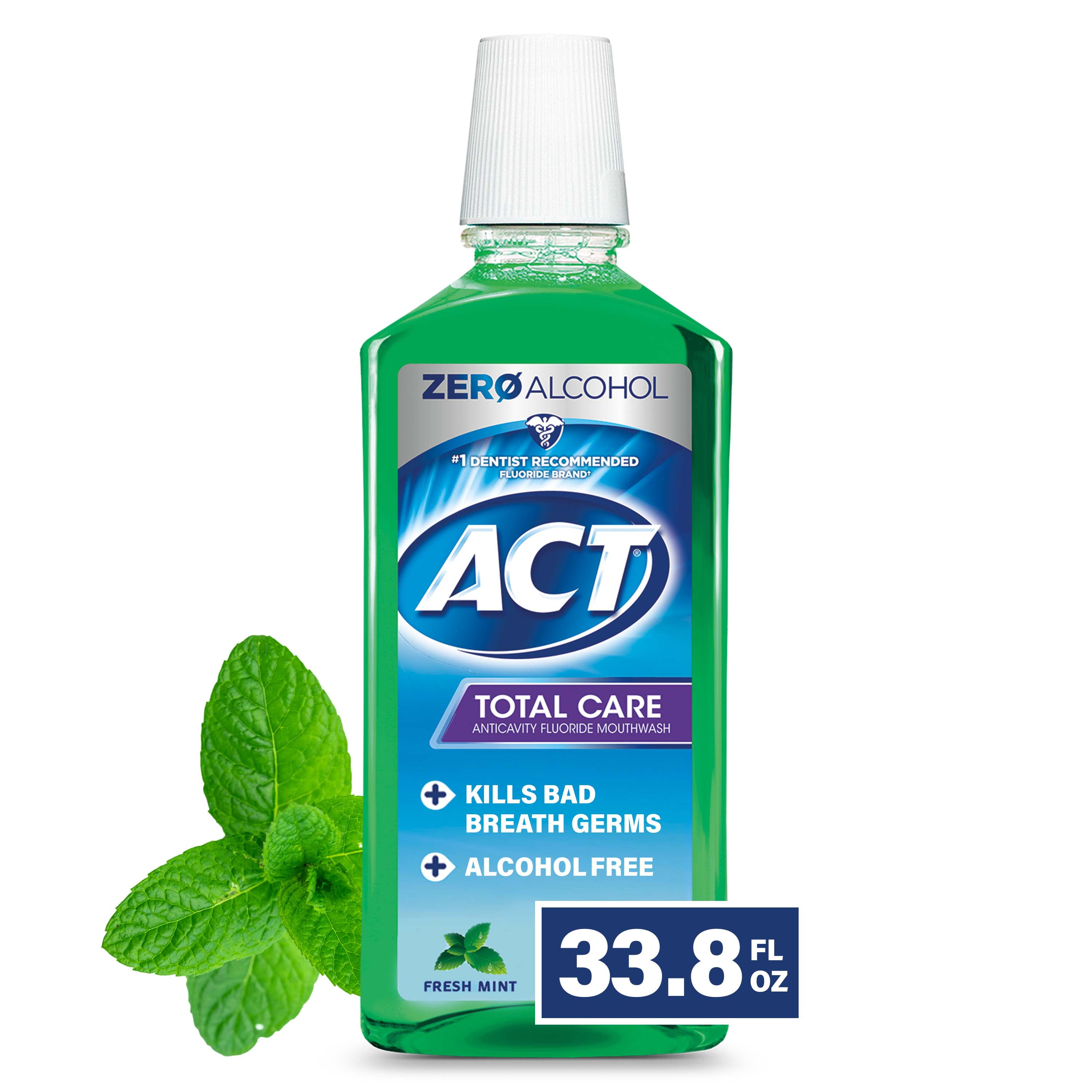 ACT Total Care Anticavity Fluoride Mouthwash With Zero Alcohol, Fresh Mint, 33.8 fl. oz.