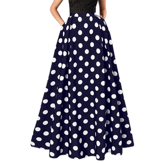 Wxolcjlv Womens Polka Dot Maxi Skirt Full Flared Silhouette Side Pockets Long Waist Skirts
