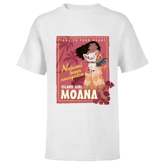 Disney Moana Retro True to Your Heart Navigator Island Girl - Short Sleeve T-Shirt for Kids - Customized-White