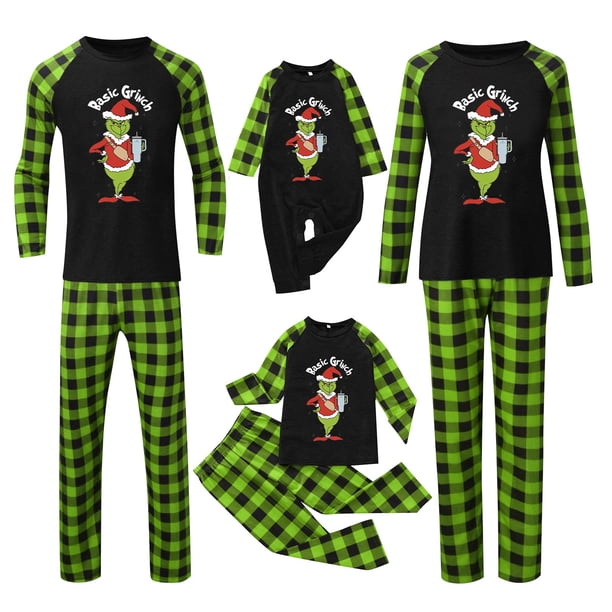 Conjuntos de pijamas navideños familiares a juego Grinch 2024, pijama de Grinch con parte superior y pantalones de pijama a cuadros, pijama de Grinch para niños y adultos para la familia, 8 Años