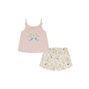 Kids Headquarters Toddler Girls Butterfly Floral Top and Floral Ruffle Trim Terry Shorts Set, 2 Piece - Pink