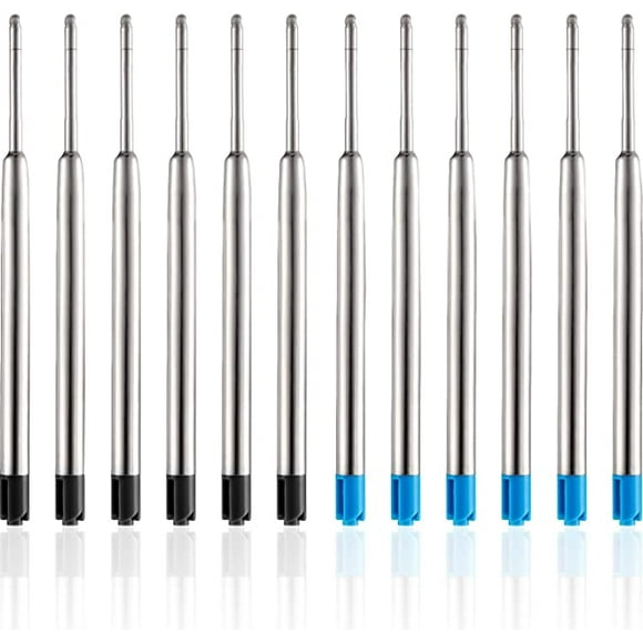 ShenMo 12Pcs Metal Ballpoint Pen Refills Medium Point Pen Refills (6Pcs Black Ink, 6Pcs Blue Ink)