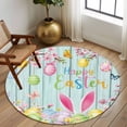 thumbnail image 2 of Round Rug 6Ft Washable Non-Slip, Happy Easter Circle Area Rugs for Living Room Bedroom, Spring Bunny Eggs Flower Teal Wood Grain Indoor Floor Mats Carpet Runner for Home Decor Aesthetic, 2 of 8