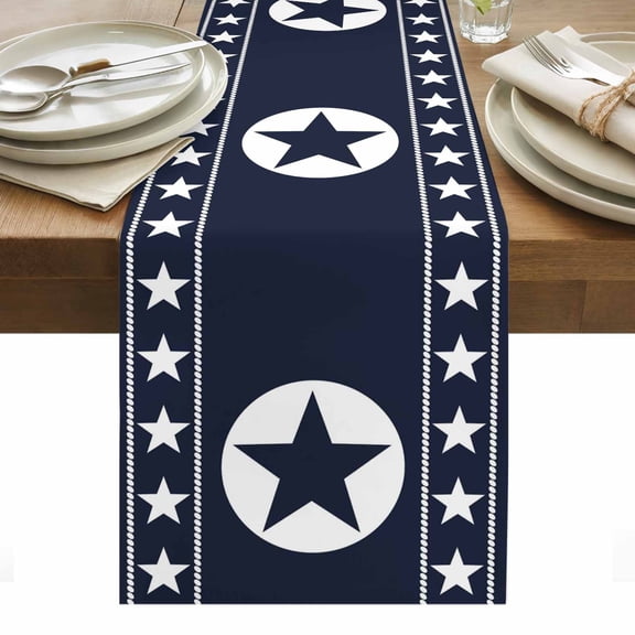 Western Star Ethnic Table Runner - 36 Inch Long, Kitchen Dining Table Runner Dresser Scarves, Navy Blue Texas Ethnic Stars Vintage Farmhouse Decor for Coffee Tables Wedding Party Banquet