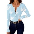 thumbnail image 6 of FDGIU Women’s Long Sleeve Henley Neck Shirt - Slim Fitted Ribbed Top for Going Out & Work Casual, 6 of 7