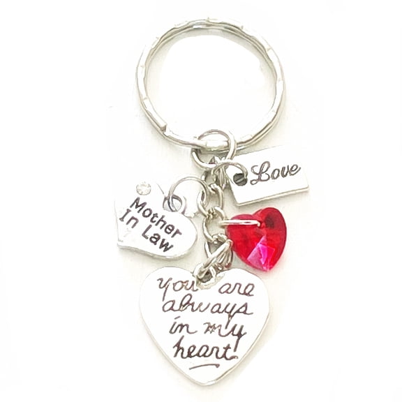 Mother in Law Silver Charm Keychain with Red Pendant Accessories You Are Always in My Heart Gift of Love | Merchandise for Women