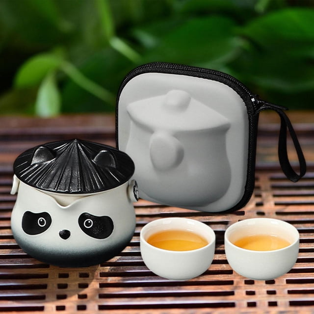 Juego de té de viaje con 2 tazas de regalo lindo para amantes del té Tetera de cerámica Kung Fu Té para hacer un picnic en casa al aire libre