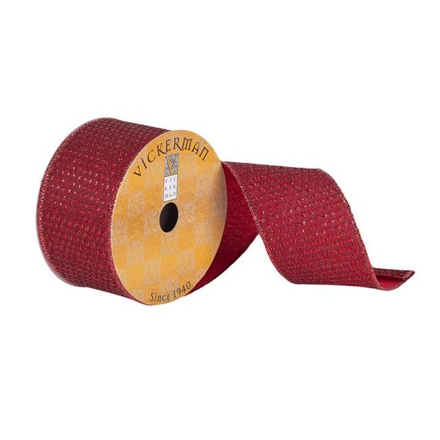 Vickerman Q180698 2.5 in. x 10 Yards Red Woven Dot Dupioni Ribbon