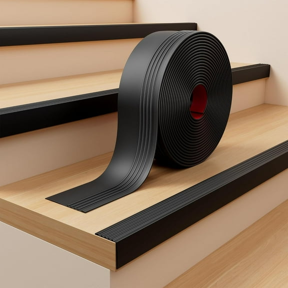 Stair Edge Trim, 20FT Vinyl Anti-Slip Stair Nosing, Waterproof & Self-Adhesive Stair Edge Protector for Indoor & Outdoor Safety, Black