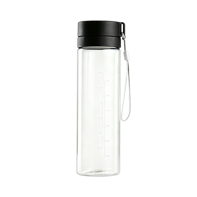 Botella de agua de plástico con colador, recipiente portátil a prueba de fugas para bebidas deportivas con asa, vaso de hidratación para exteriores de 600 ml con marcas de medición, botella infusora