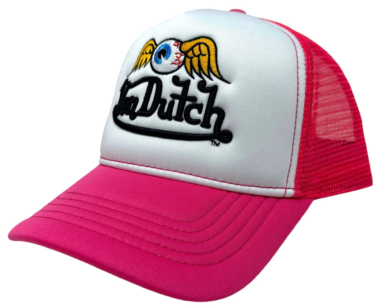 VON DUTCH Flying Eyeball Wordmark Trucker Hat Pink NWT VON DUTCH FLYING BALL WORDMARK EMBRODIERY HOT... | Depop main image 4