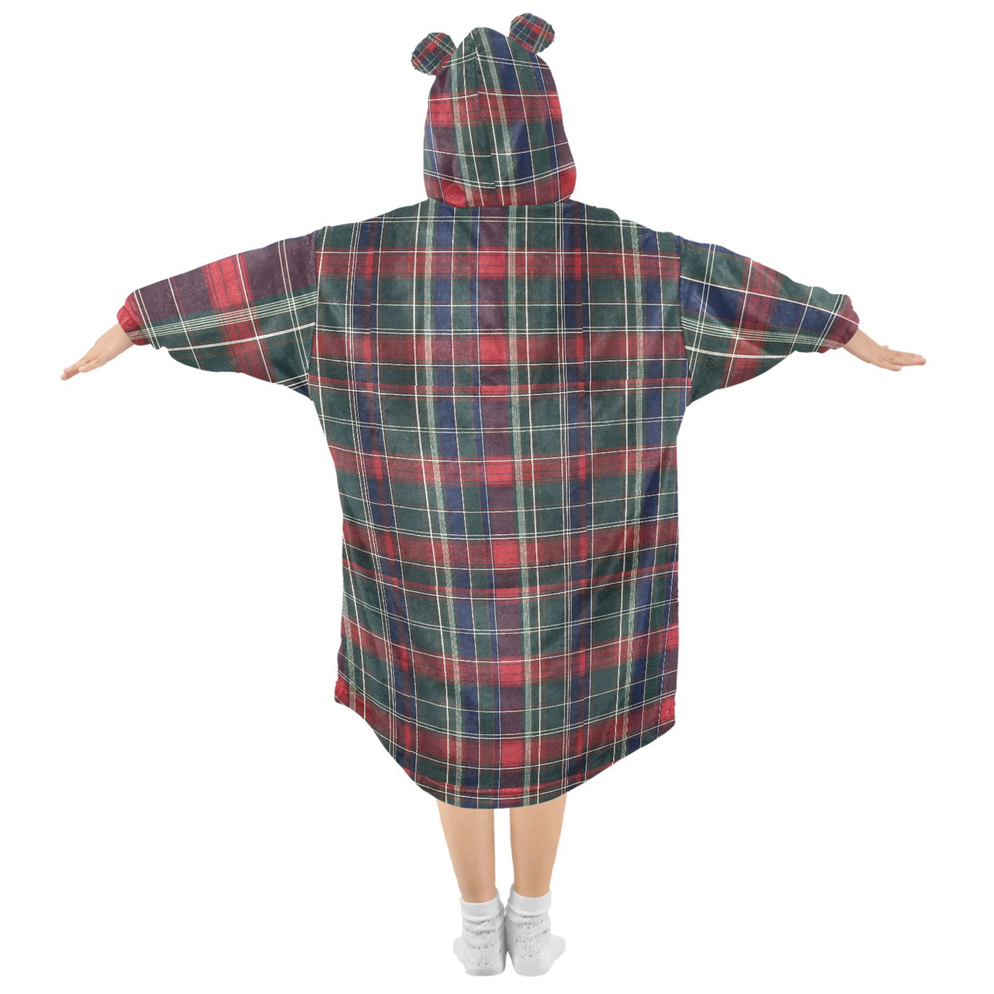 FORMRS Wearable Blanket Hoodie with Sleeves for Kids Cozy Flannel Sweatshirt, Warm Tartan Mosaic
