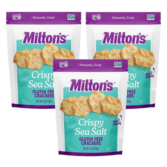 Milton's Gluten Free Crackers, Olive Oil & Sea Salt - Non-GMO Project Verified, Kosher, Certified Gluten Free Snack, 3 Grains In Every Bite - 4.5 Oz, Pack of 3