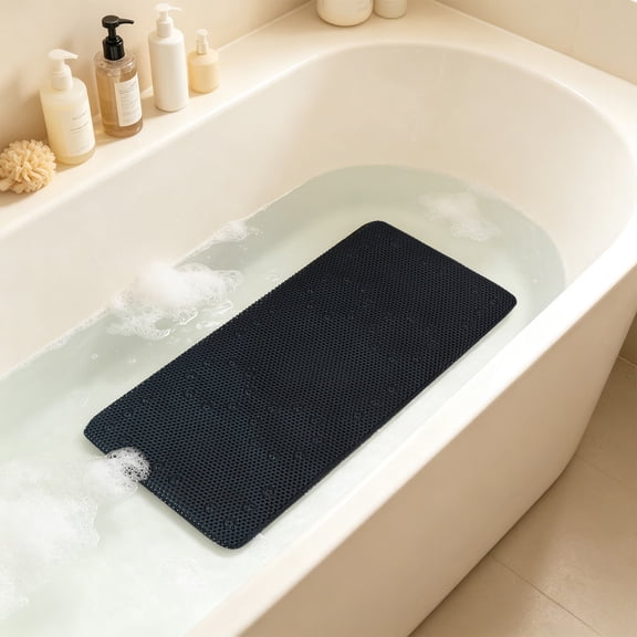 Zynviq Bathroom Rugs 35.9" X 16.9" Solid Color Bath Rugs Pvc Washable Absorbent Black Rectangular Small Rug for Bath