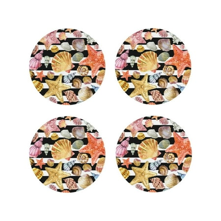 

Matuu Sea Shell for Cup Coasters Set of 4 Leather Coasters Desk Coasters for Office Measures 4” x 4”-Round Shape