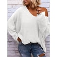 thumbnail image 4 of Women'S V Neck Long Sleeve Knit Loose Oversized Pullover Sweater Top White XS, 4 of 5