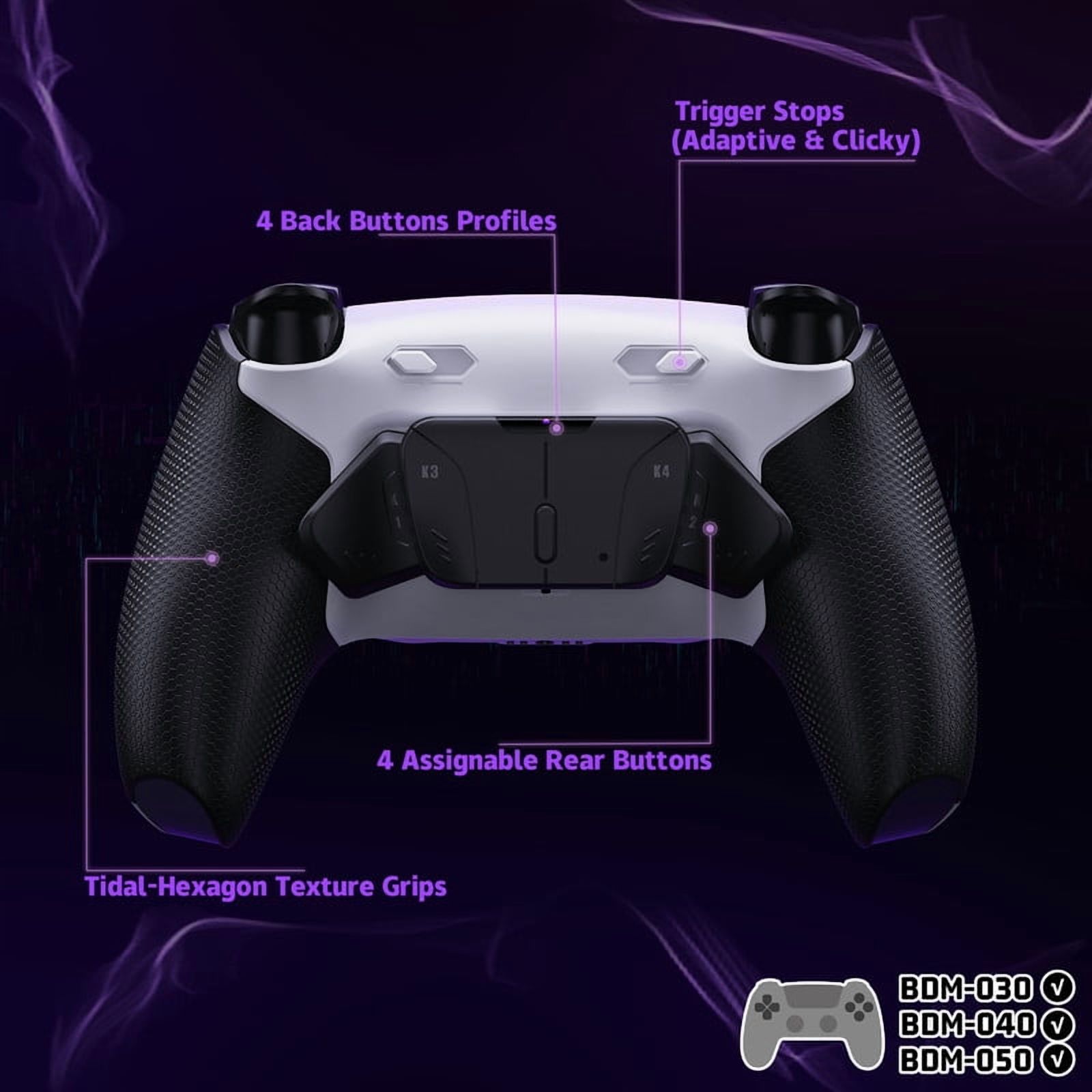 eXtremeRate RISE4 Plus MAX Back Paddles Kit with Clicky Trigger Stops & Rubberized Grip for PS5 Controller BDM-030 040 050, Black Remappable Back Buttons Kit for PS5 Controller - White Black