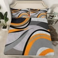 thumbnail image 2 of Feelyou Adult Abstract Geometric Bed Sheets, Mid Century Minimalism King Sheets, Grey Orange Stripes Sheet Set, Microfiber Bedroom Decor, 4 Pieces, 2 of 7