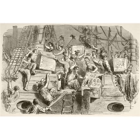 The Boston Tea Party, December 16, 1773 Colonists Disguised As Mohawk Indians Destroy Chests of Tea On Ships In Boston Harbour From A 19th Century Illustration Poster Print, 34 x 24 - Larg