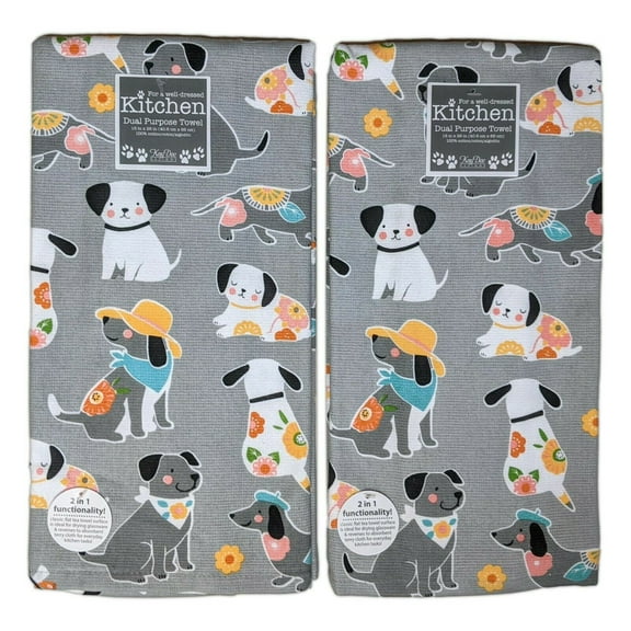 Set of 2 DOG PATCH Puppy Dogs Terry Kitchen Towels by Kay Dee Designs